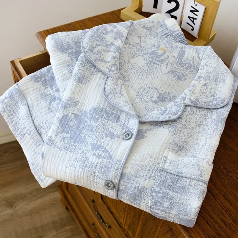 Pyjama à manches longues en gaze de coton pour femmes, vêtements de maison, vêtements de nuit Colleg