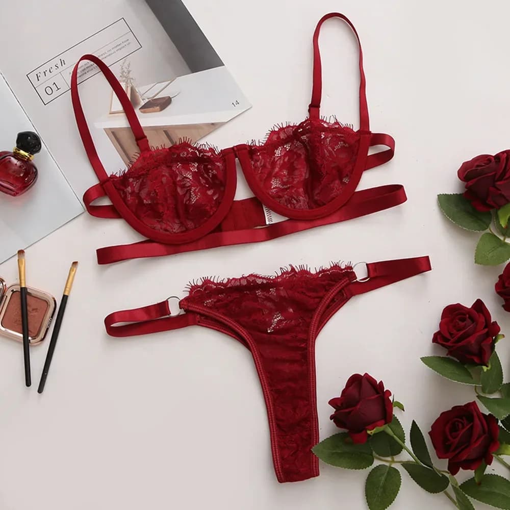 Ensembles de sous-vêtements transparents en dentelle pour femmes, lingerie sexy, broderie dégradée, 