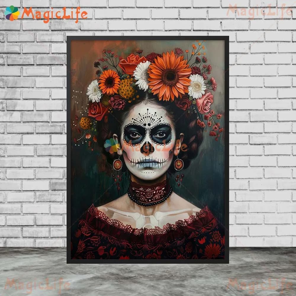 Jour mexicain des morts fleur crâne femme squelette photos murales pour salon affiche mur Art toile 