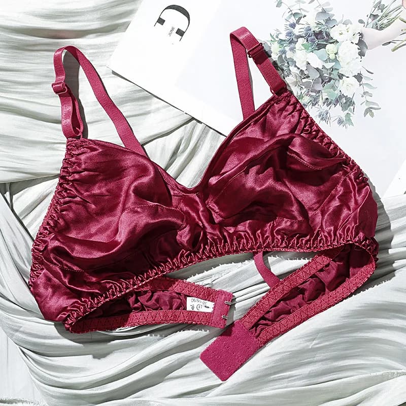 Soutien-gorge en soie Double couche sans armatures, gros seins, couverture complète légère, brassièr
