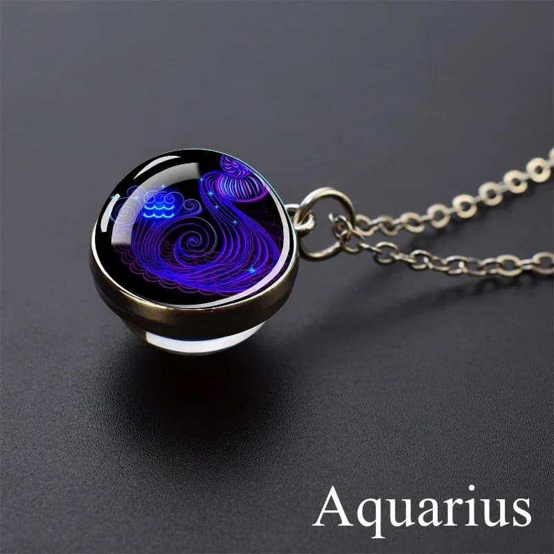 Collier pendentif 12 signes du zodiaque, boule de verre Double face, pour hommes et femmes, bijoux C