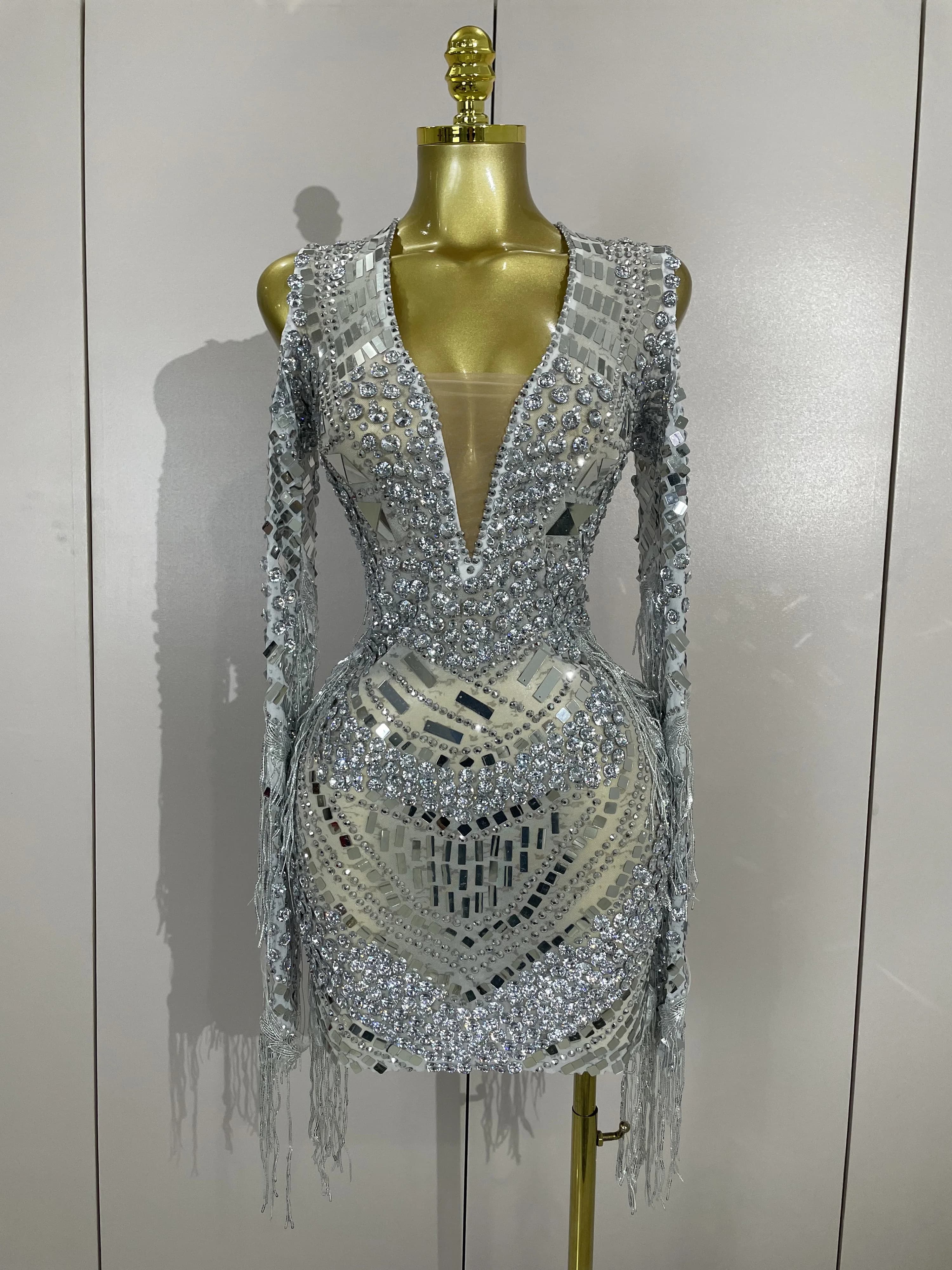 Soirée de luxe anniversaire discothèque séance Photo porter maille Sexy diamants scintillants paille