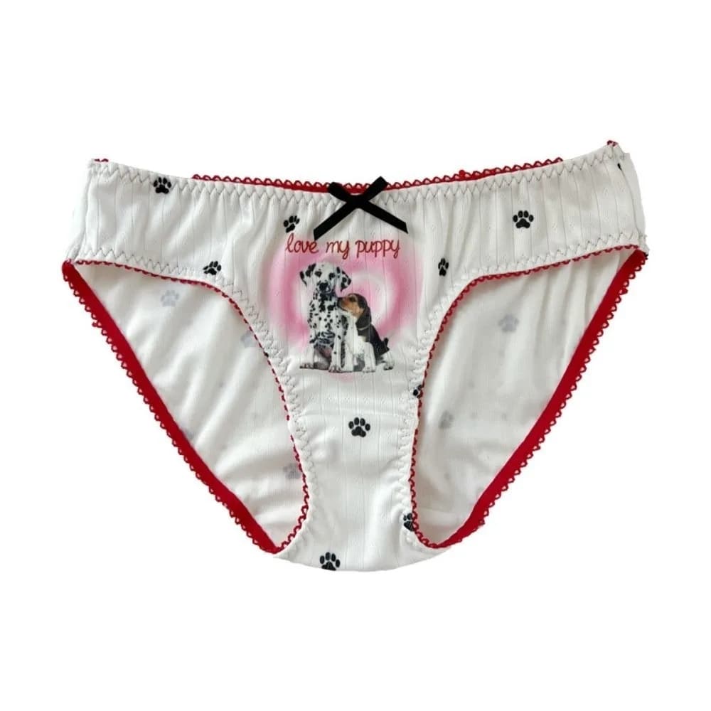 Culottes Lolita imprimées chiots et chatons, culottes en soie glacée à motif patte de chat, culottes