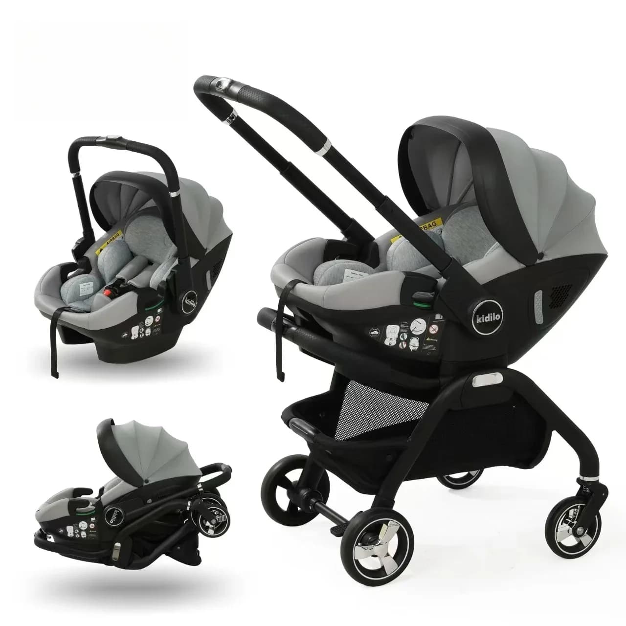 Kidilo-Poussette Portable 3 en 1 pour Bébé, mir de Couchage pour Nouveau-Né, Siège de Voiture Multif