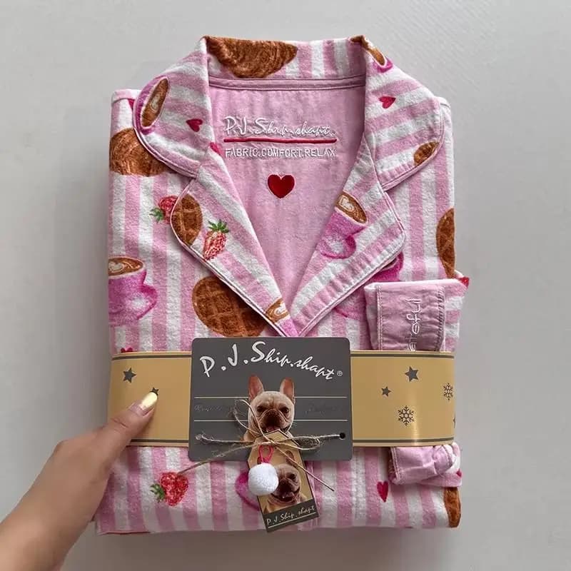 Femme confortable coton pyjamas ensemble vêtements de détente 2 pièces dessin animé à manches longue