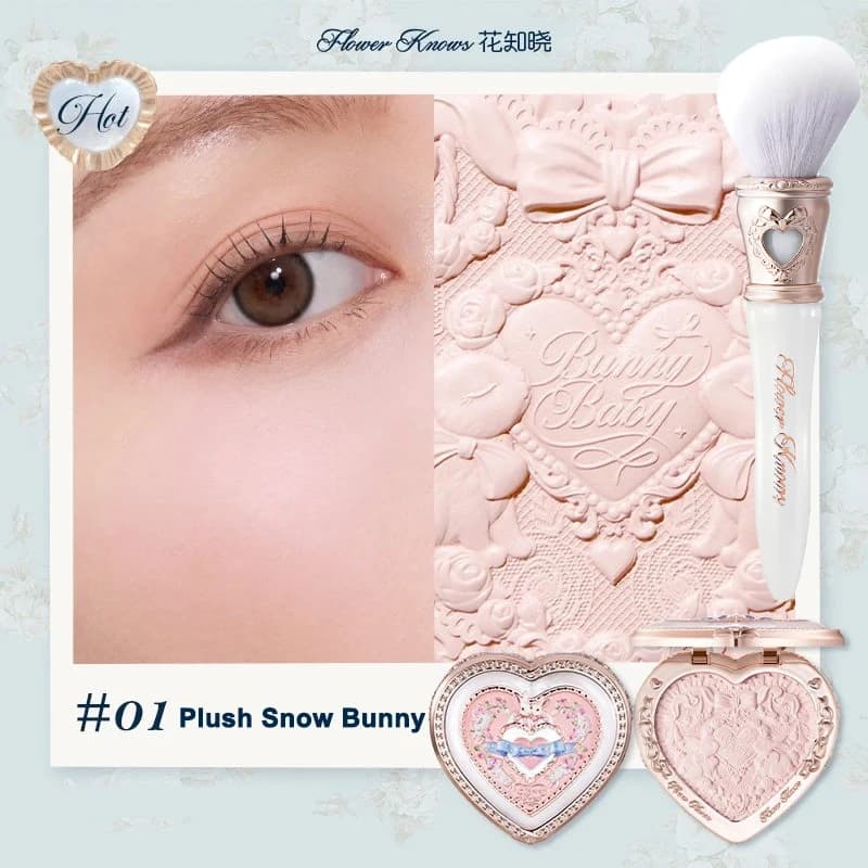 Flower Knows Knight Unico Bunny Garden Makeup Set – Blush et Poudre Compacte au Design Lapin Adorabl