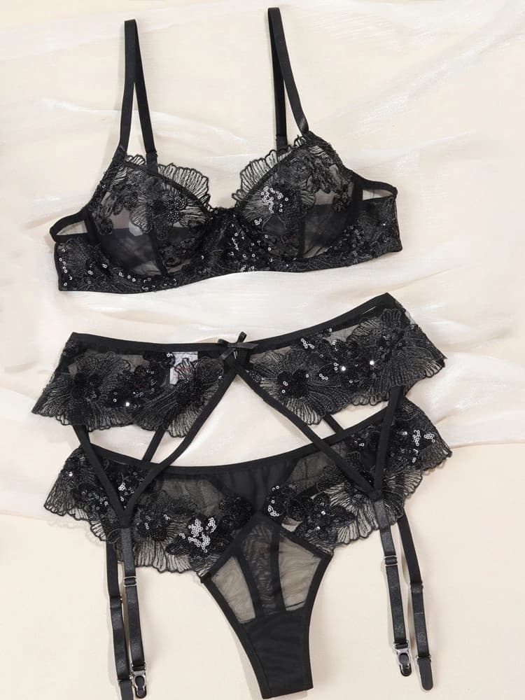 Ensemble de Lingerie Sexy pour femmes, jarretelles en dentelle, soutien-gorge érotique en dentelle f