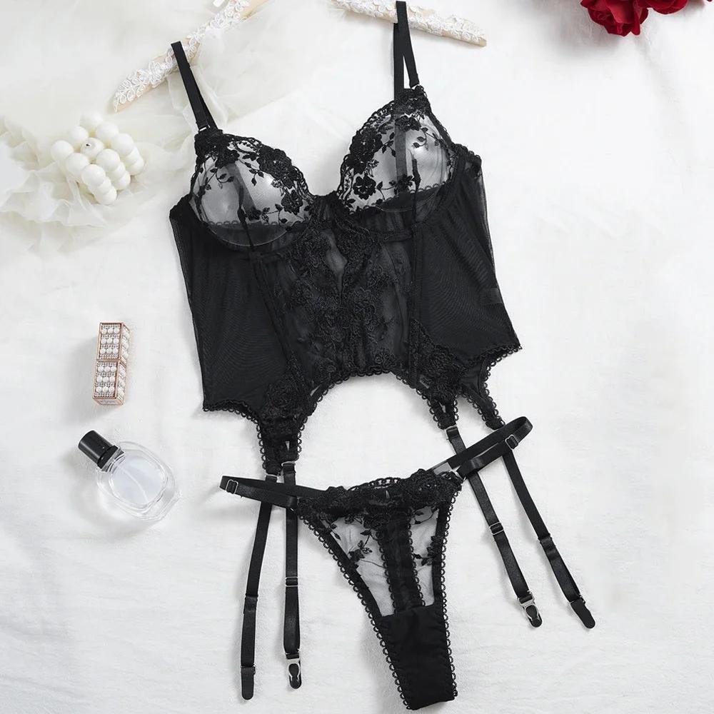 Lingerie pour femmes, soutien-gorge push-up en dentelle transparente, lingerie sexy, sous-vêtements 