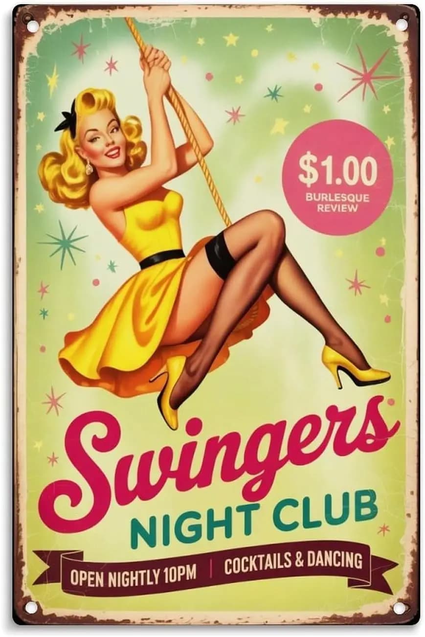 Panneau métallique vintage Pin Up Girl Swingers Night Club, impression décorative pour chambre, mais