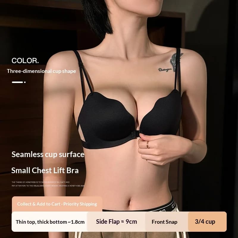 Soutien-gorge dos nu à fermeture avant pour femme : petite taille, push-up, liftant, sans couture, s