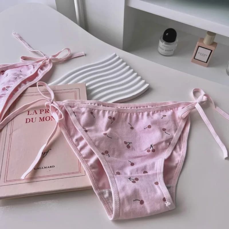 Lolita – culotte en coton à motif cerise pour femmes, sous-vêtements Sexy, blanc, rose, bretelles à 