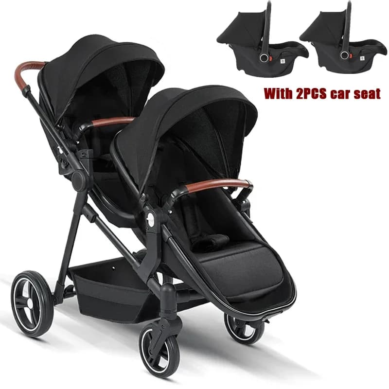 Poussette double neuve avec 2 sièges auto, poussette double multifonctionnelle légère et portable 3 
