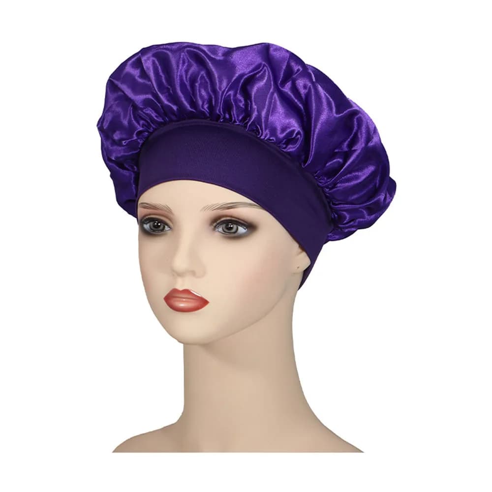 Nouvellement Satin Nuit Cheveux Cap Femmes Solide Chapeau de Sommeil Soins du Sommeil Bonnet Pour Fe