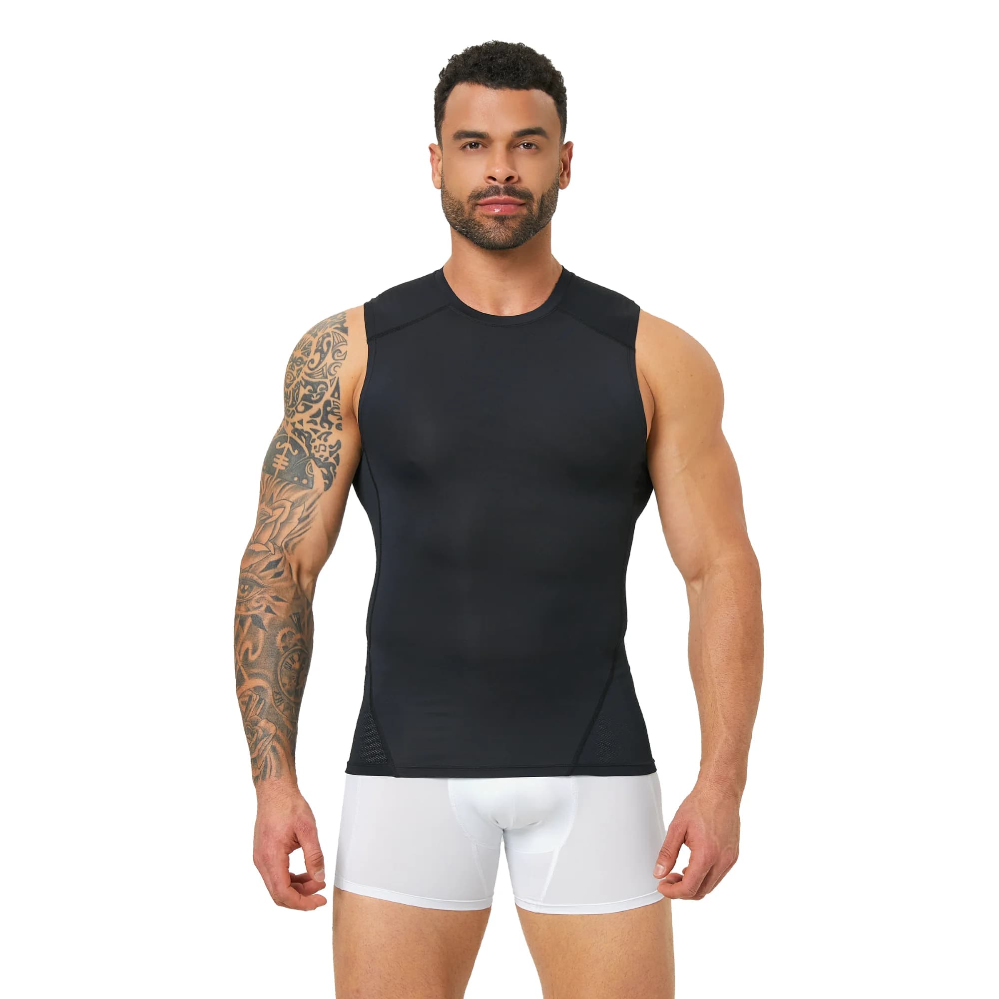 Débardeur de compression pour homme, couleur unie, dos en maille respirante, coupe ajustée, pour fit