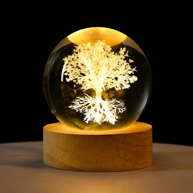 1 pièce, lampe de nuit Arbre de Vie gravée au laser 3D, avec support en bois lumineux coloré, décora