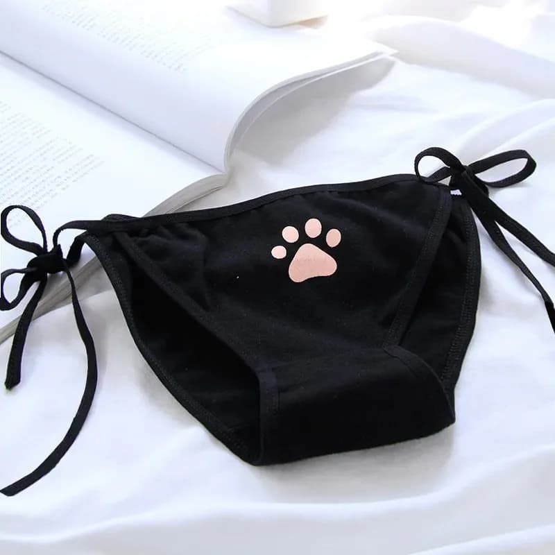 Culottes Lolita sexy à bandage, lingerie taille basse, culottes mignonnes à motif griffe pour femme,