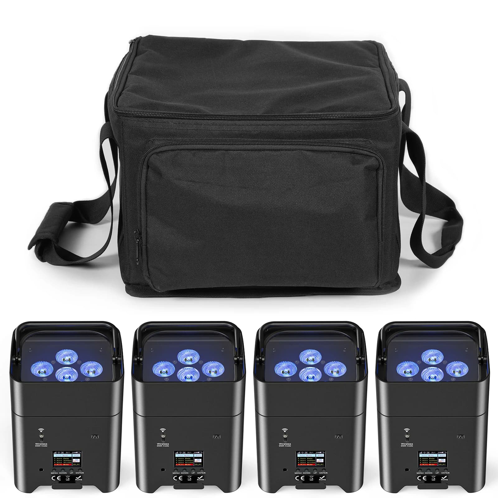 U'King 4 pièces 6x18W 6IN1 RGBAW + UV Par lumière avec sac DMX télécommande WiFi Par lumière sans fi