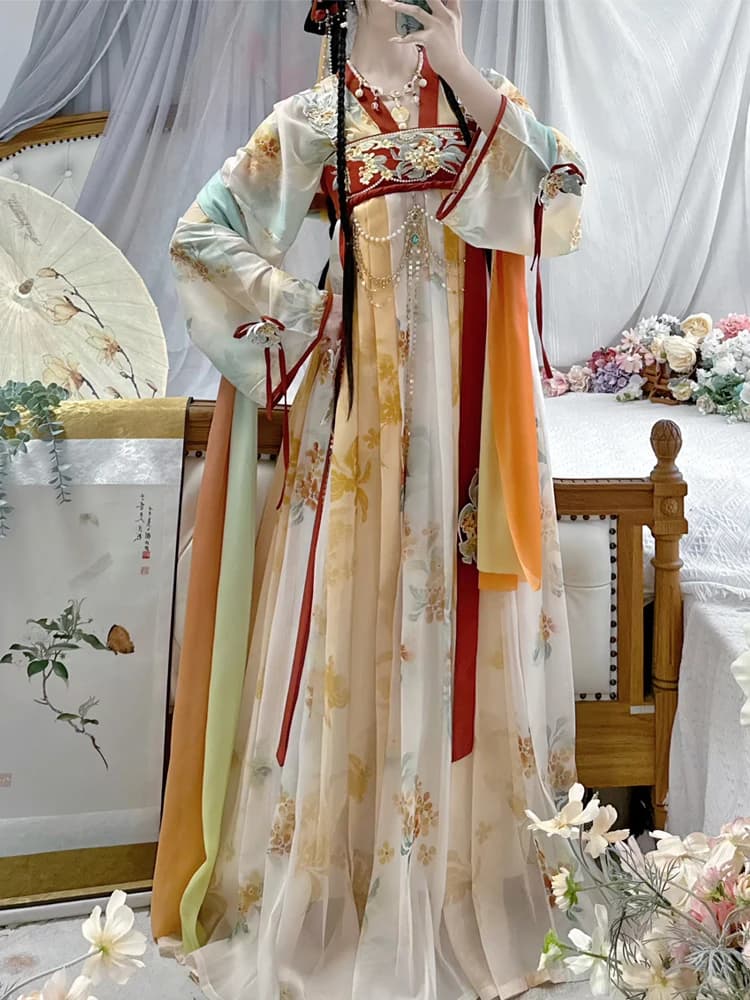 Robe Hanfu pour femmes, longueur poitrine, brodée, améliorée, automne quotidien