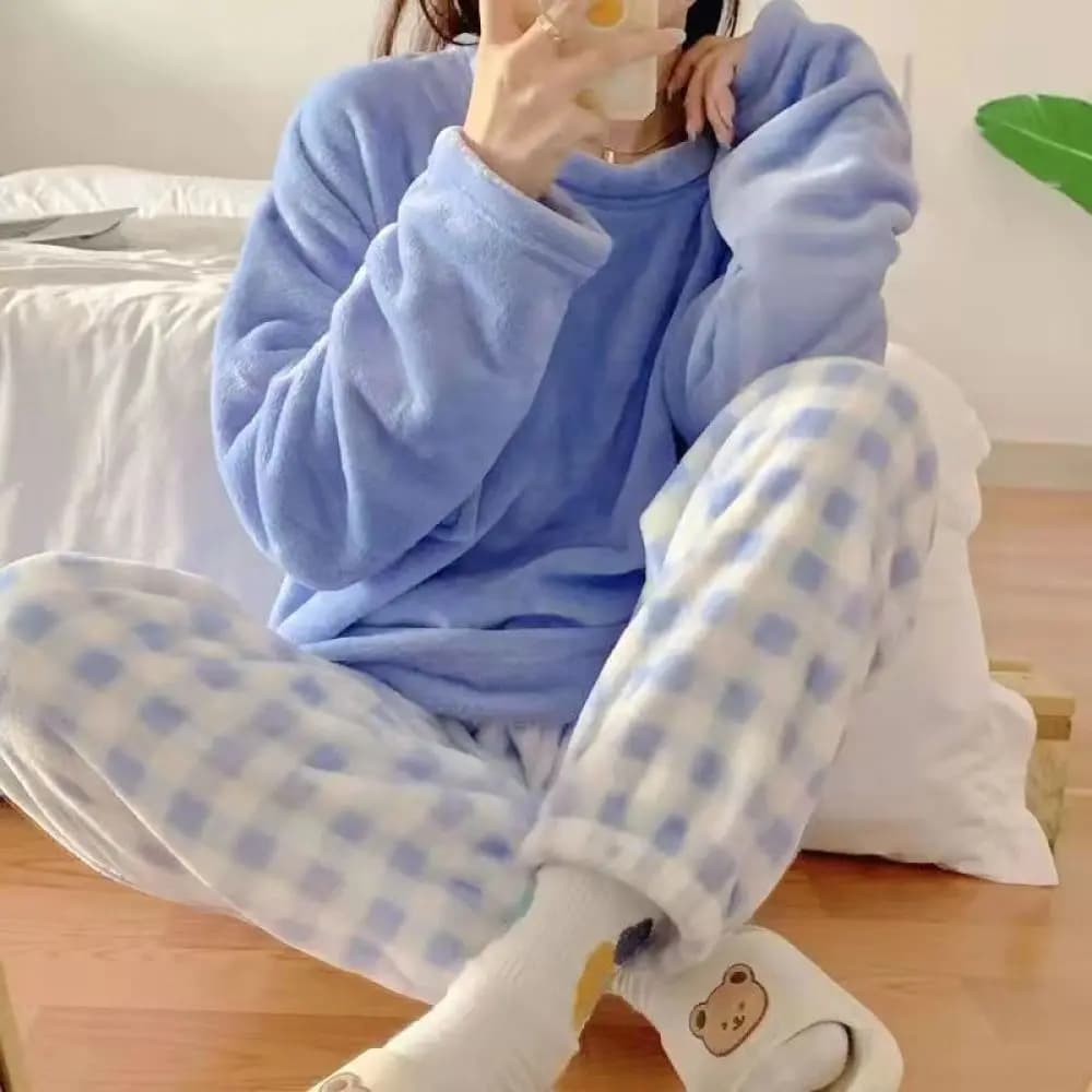 Ensemble pyjama en molleton épais et chaud pour femme, vêtements de nuit d'hiver, haut rigide et pan