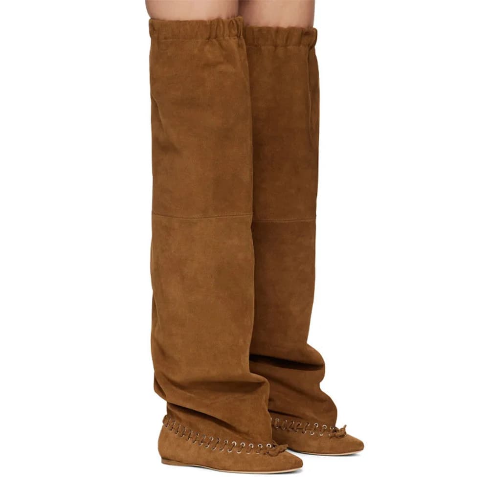 Bottines plates vert olive à bout pointu, dessus en daim souple, design décontracté, style western m