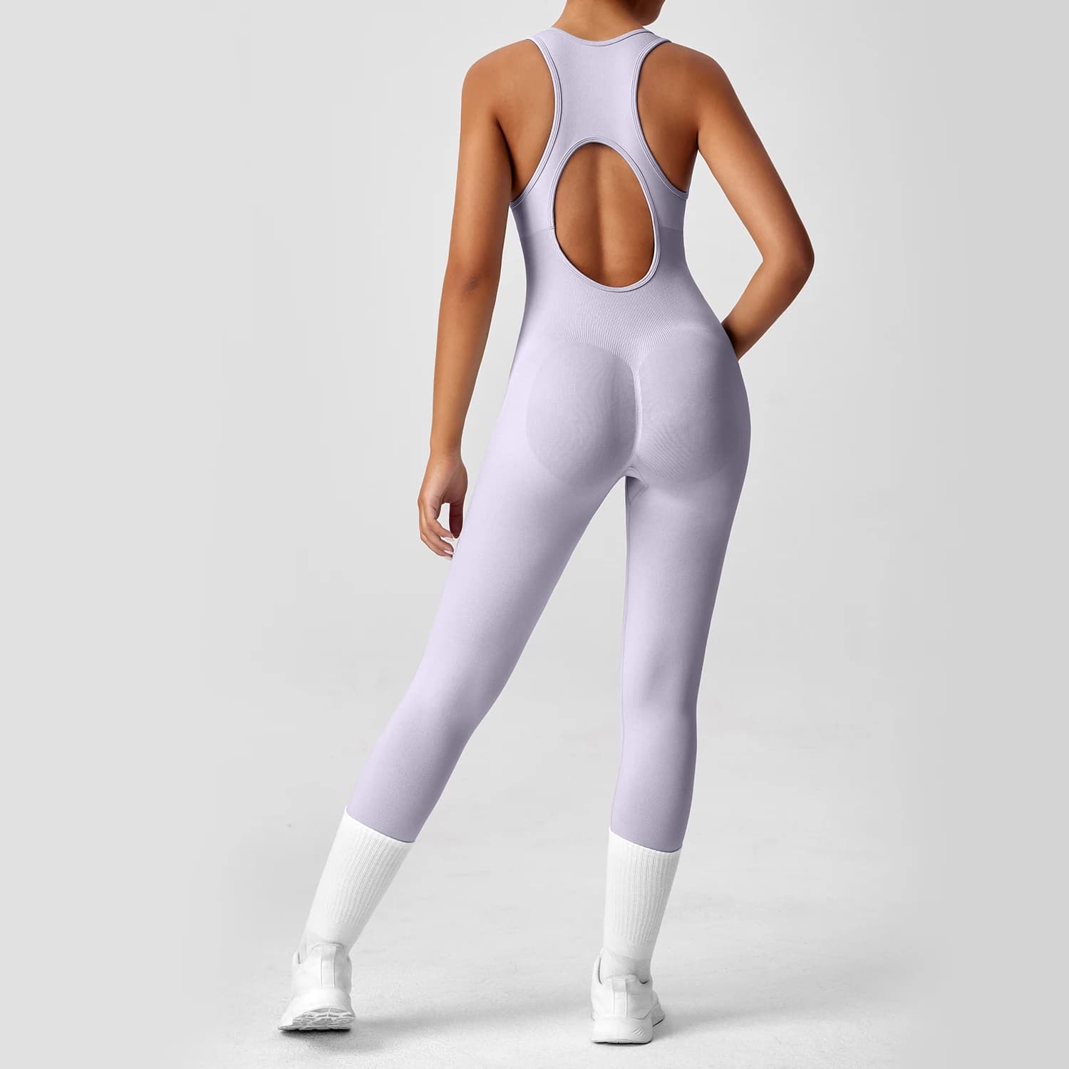 Combinaison de yoga une pièce sans couture effet fessier galbé - Tenue de sport pour femme avec dos 