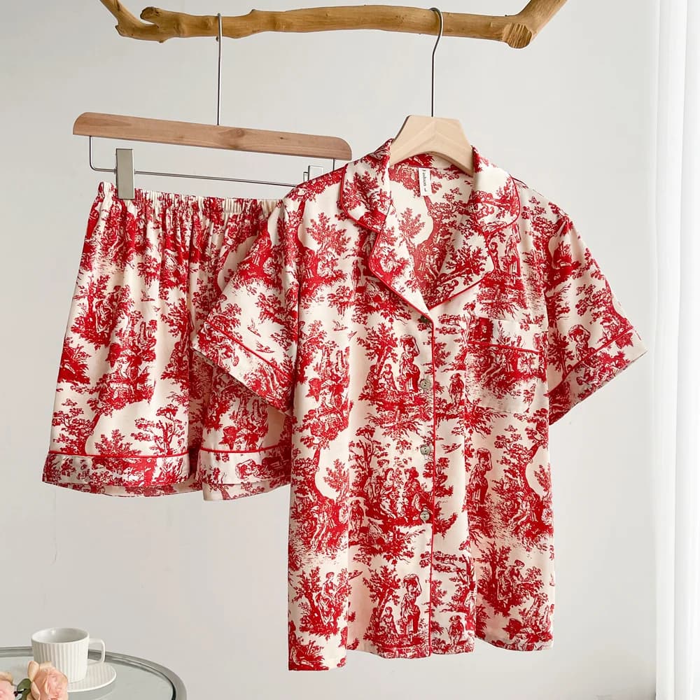 Mode imprimé fleur Pyjama Pour Femme vêtements de nuit été Shorts tenue de nuit vêtements de salon e