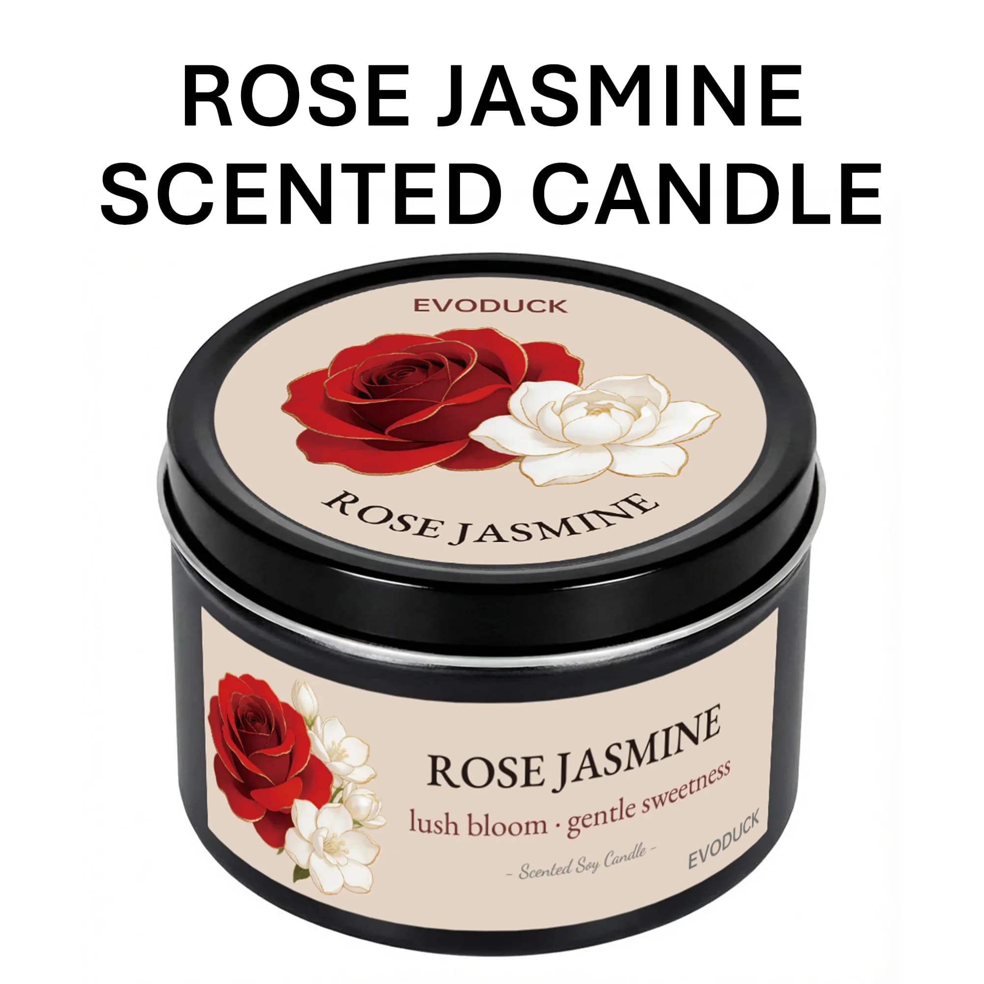 Bougie parfumée à la rose et au jasmin, bougie romantique à la cire de soja aux notes florales sombr