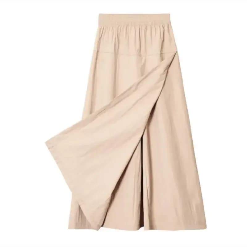 Jupe-pantalon pour femme, taille haute, jambes larges, jupe-culotte grise, fine, ample, en soie glac