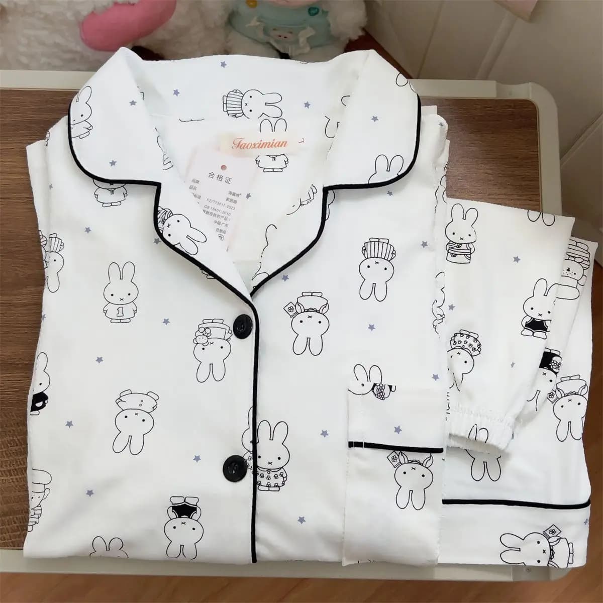 Pyjama Kawaii Miffy, ensemble de pyjama mignon à motif de dessin animé Miffy Lapin pour filles, été,