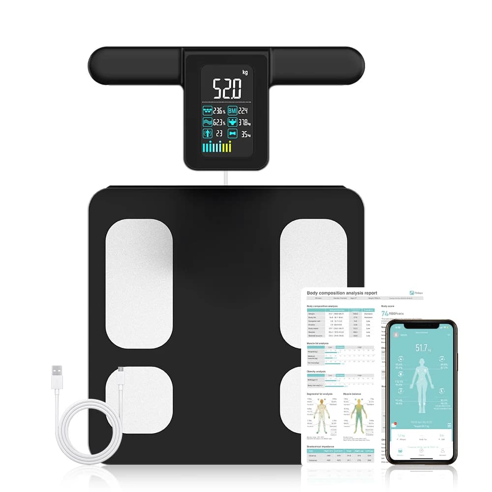 Fitdays Balance de graisse corporelle à 8 électrodes, balance de salle de bain numérique à 8 électro