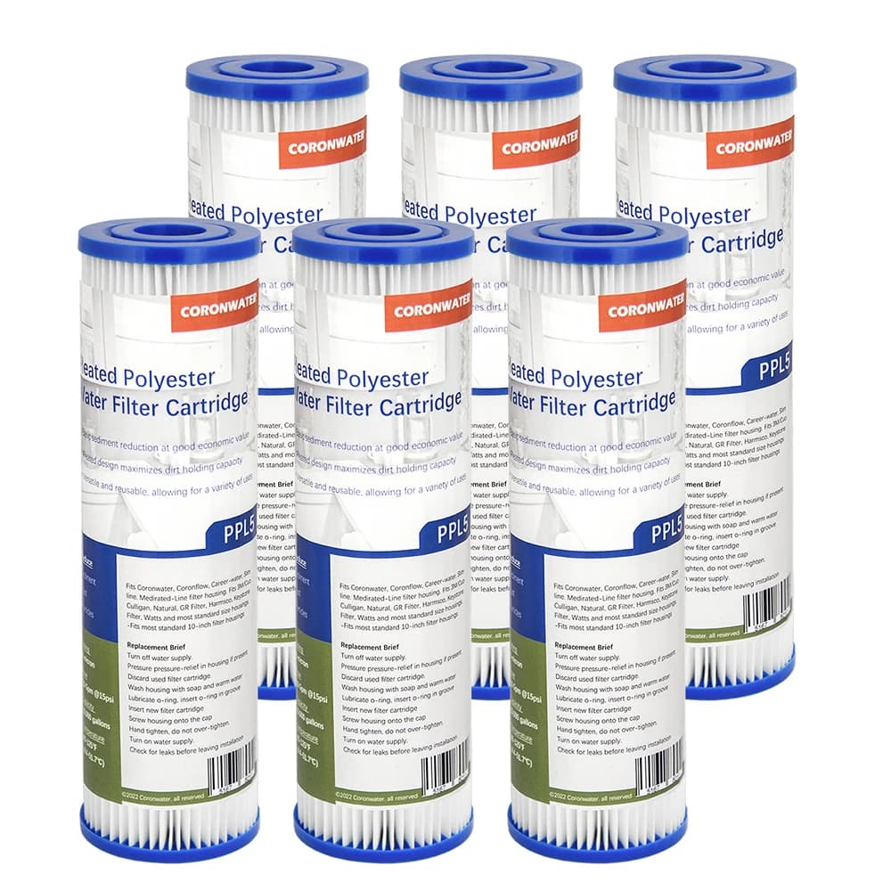 Coronwater 10" X 2,5" cartouche de filtre à eau à sédiments plissée paquet de 6 pour système de puri