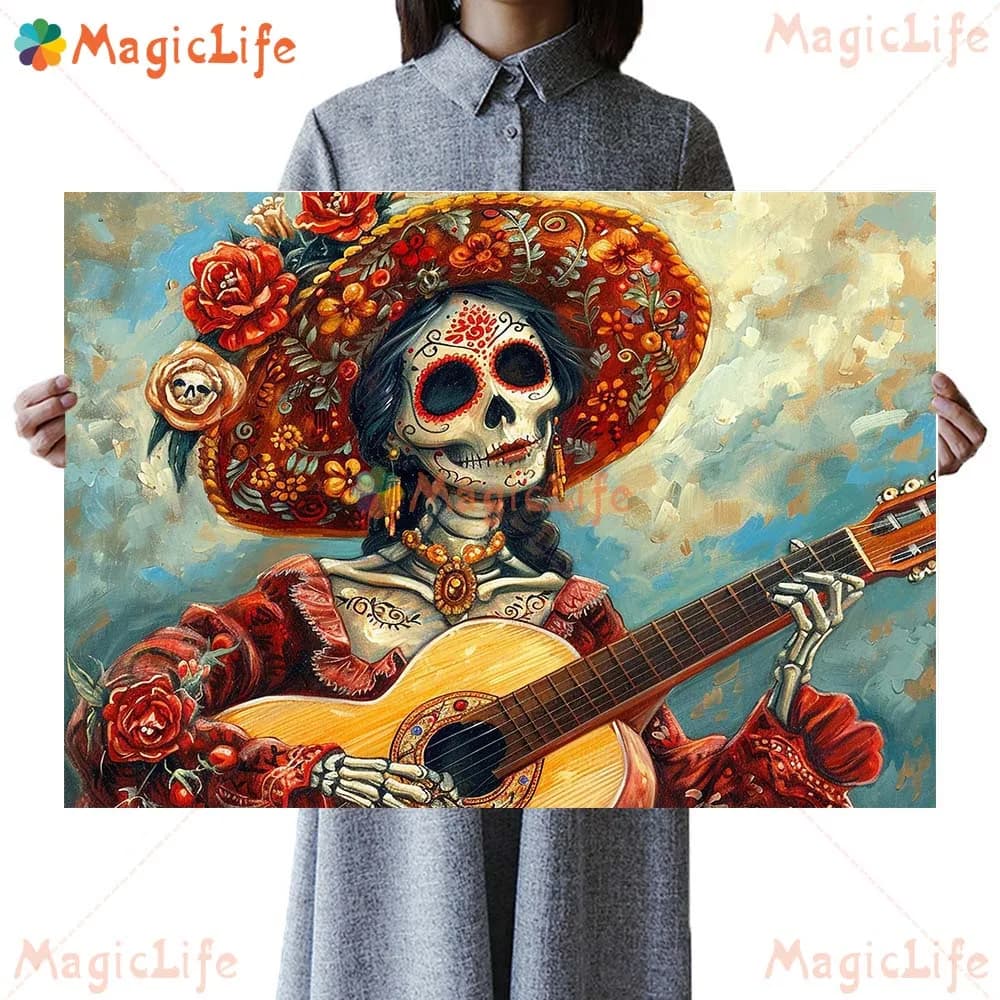 Jour mexicain des morts fille crâne jouant de la guitare squelette photos murales pour chambre affic