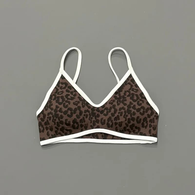 HISTELLO Soutien-gorge de sport pour femme, imprimé léopard, rembourré, sans couture, côtelé, pour y