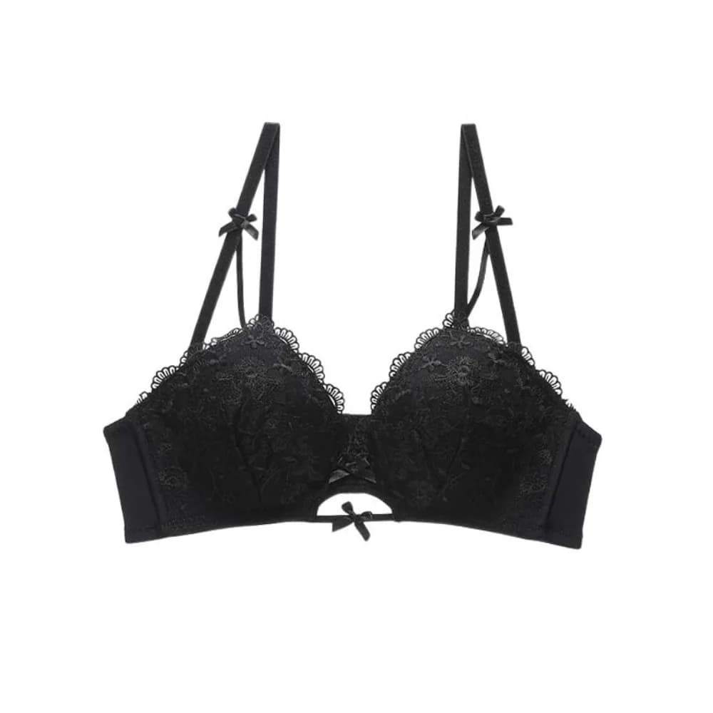 Soutien-gorge push-up en dentelle respirante à nœud papillon fin, décolleté plongeant réglable, ling