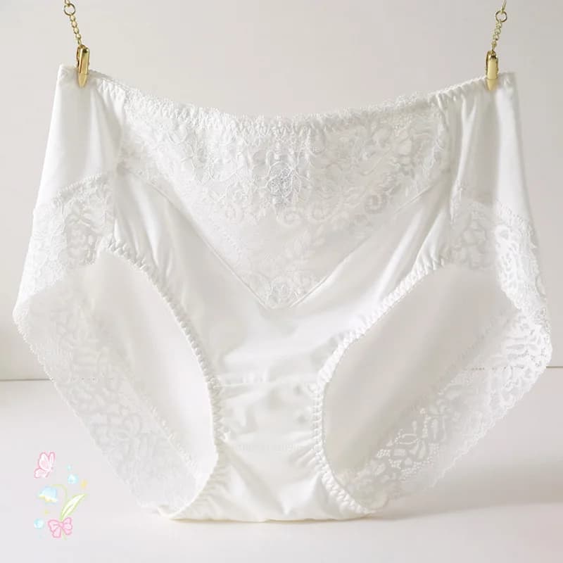 Grande taille femmes culottes Sexy dentelle confortable taille haute lait soie culottes pour femmes 