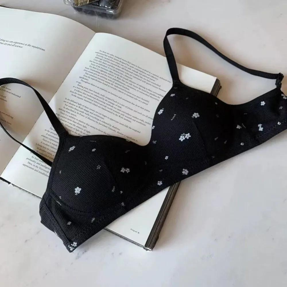 Soutien-gorge push-up pour petites poitrines, bretelles fines, imprimé floral, sans armatures, linge