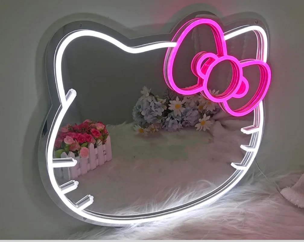 Hello kitty – miroir néon, décoration d'intérieur et d'extérieur, lumière de style ambiant, veilleus