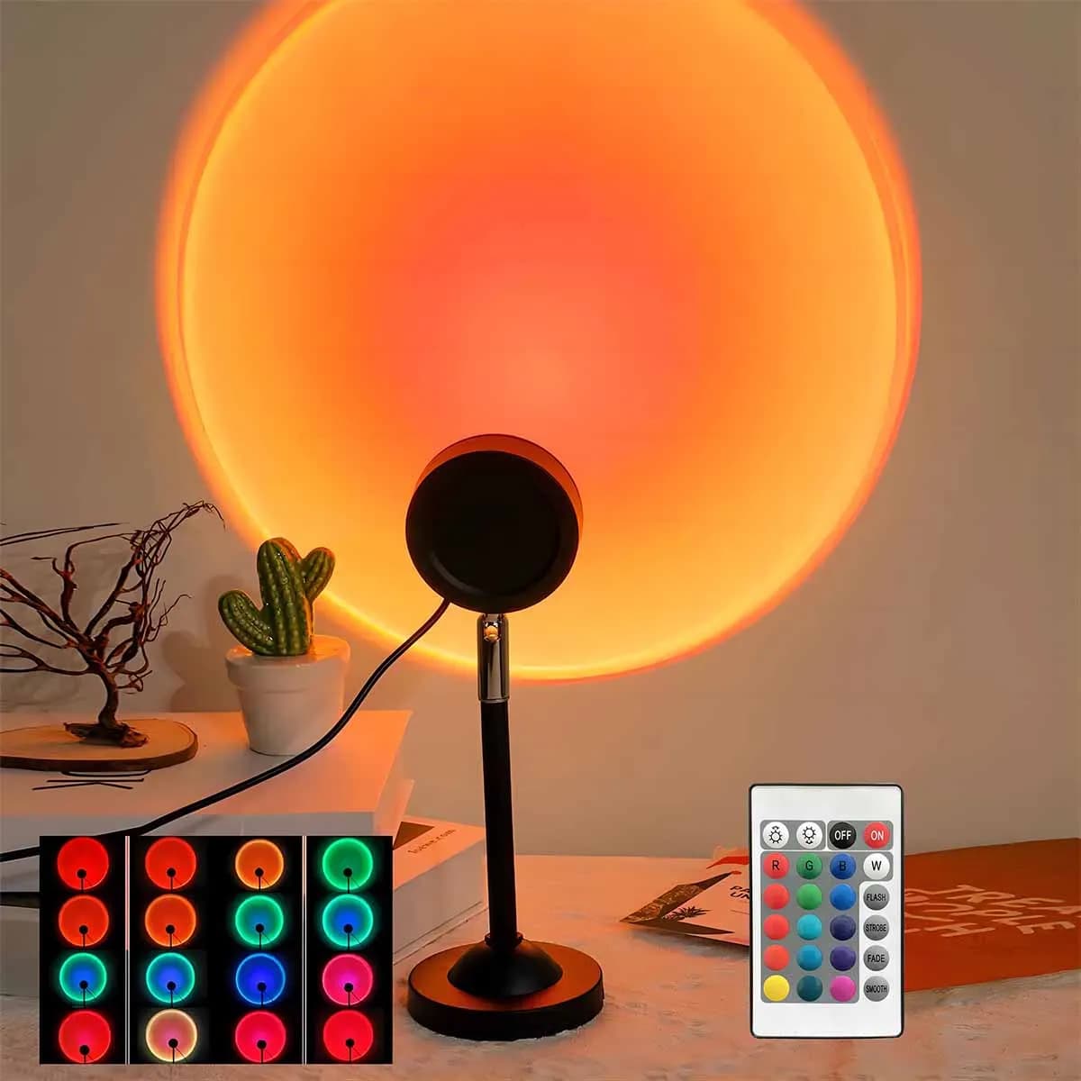 Lumière de projection de coucher de soleil avec télécommande, veilleuse d'ambiance 16 couleurs, acce