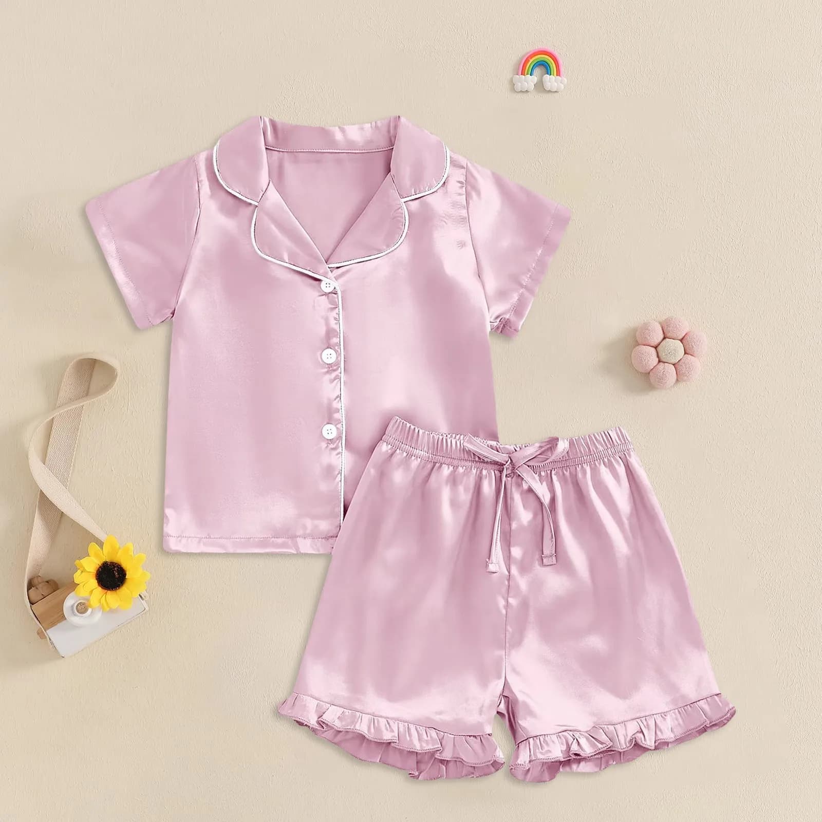 Bébé fille vêtements chauds enfant en bas âge pyjamas en soie bébé enfants fille Satin été plume pyj