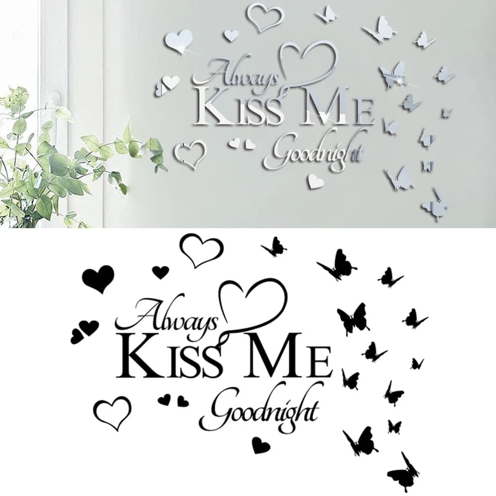 Autocollant mural miroir 3D étanche, Sticker mural amovible en forme de cœur et de papillon, "Always