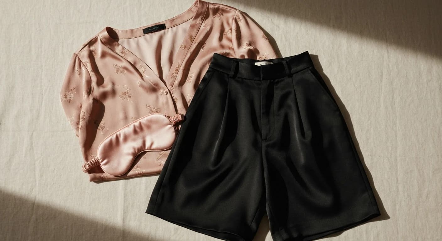Flat-lay Obsessya — hedvábná košilka a krajkové kalhotky na lnu
