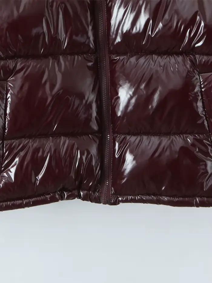 Nlzgmsj – veste à Surface brillante pour femme, nouvelle mode, col montant, manches longues, fermetu