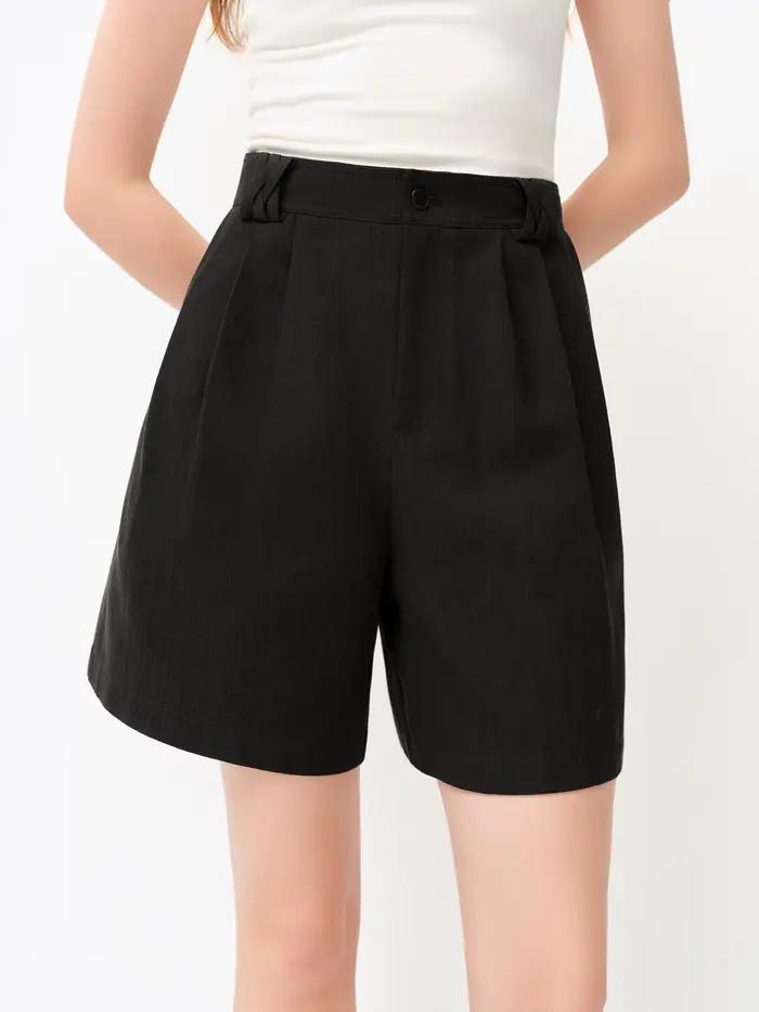 Shorts décontractés classiques en mélange de lin pour femme FSLE 2026 - Couleur unie, coupe régulièr