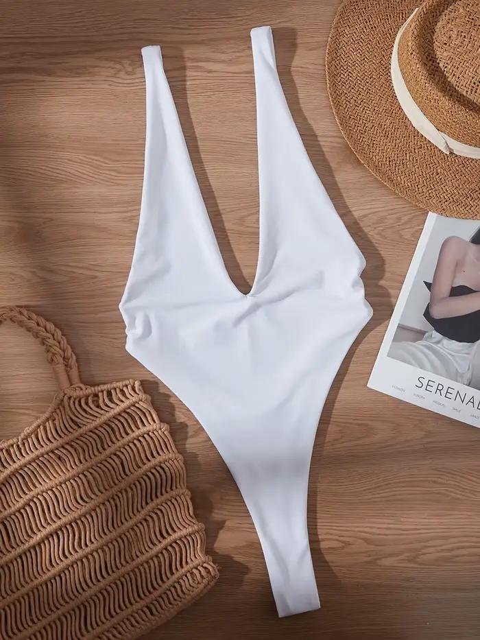 Maillot de bain une pièce pour femme, décolleté en V profond, coupe haute, string, dos nu, monokini,