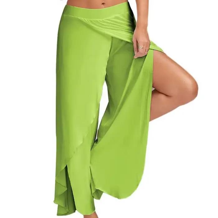 Femmes grande taille pantalon à jambes larges ample Fitness danse Yoga pantalon fendu femme élastiqu