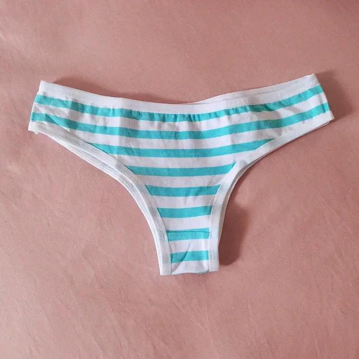 Sexy mignon fille femmes bleu et rose rayure culotte string t-back sous-vêtements intimes