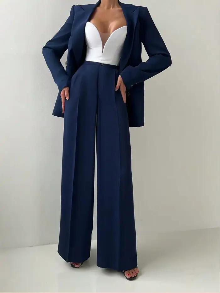 Ensemble de costume veste Blazer et pantalon à jambes droites pour femmes, élégant et décontracté, p