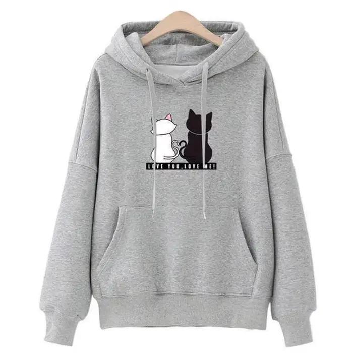 Sweat à capuche décontracté pour femmes, sweat-shirt créatif assorti, Streetwear, motif de chat mign