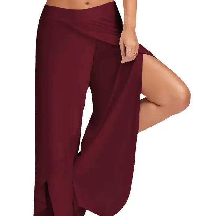 Femmes grande taille pantalon à jambes larges ample Fitness danse Yoga pantalon fendu femme élastiqu