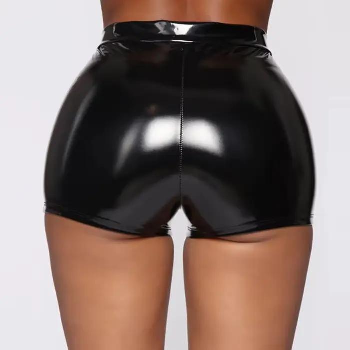 Short taille haute en cuir PU pour femme, short noir solide, bouton de document, olympiques de boîte